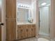 Cozy bathroom featuring a single sink vanity with wood cabinets and glass shower at 7540 Lake Marsha Dr, Orlando, FL 32819