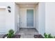 Inviting front entrance showcasing a blue door, decorative lighting, and a paved walkway leading to a modern home at 16391 Bird Of Paradise Ave, Clermont, FL 34714