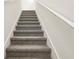 Carpeted stairway with white walls and a white handrail leading to the upper level at 1812 Archer Dr, Minneola, FL 34715