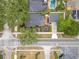 An overhead view of a residential property with tree-lined streets and a private in-ground pool at 1845 Delaney Ave, Orlando, FL 32806