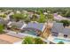 Drone view of a single-Gathering home with a screened pool, fenced yard, and mature trees in a residential neighborhood at 1993 Excalibur Dr, Orlando, FL 32822