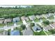 An aerial view showcasing homes in a community by a serene lake and lush greenery at 2739 Village Pine Ter, Orlando, FL 32833