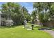 A well-maintained backyard featuring lush green grass, mature trees, and a picnic table at 320 Lakeview St # 222, Orlando, FL 32804