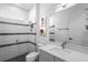 Modern bathroom featuring a glass-enclosed shower with tiled walls and mosaic accents and a bright vanity at 5511 Orange Orchard Dr, Winter Garden, FL 34787