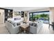 Inviting living room with a cozy fireplace, custom built-ins, comfortable seating, and a view of the outdoor pool at 13807 Tybee Beach Ln, Orlando, FL 32827