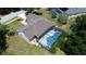 Aerial view of a private screened-in pool and backyard, offering a relaxing outdoor space at 15910 Mercott Ct, Clermont, FL 34714