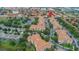 Aerial view of condo community with lush landscaping, sparkling lake, and convenient parking at 2785 Almaton Loop # 202, Kissimmee, FL 34747