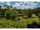 Aerial view of a property with mature trees and a dock on a lake at 3359 Scarlet Dr, Sanford, FL 32773