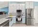 Modern kitchen with stainless steel appliances, sleek countertops, stylish cabinets, and eat in breakfast nook at 4051 Eagle Feather Dr, Orlando, FL 32829