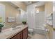 Bathroom featuring a vanity with a sink, a toilet, and a shower with white tile and a curtain at 5062 Otters Den Trl, Sanford, FL 32771