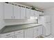 Well-lit kitchen with white cabinets, contrasting countertops, and classic hardware at 8830 Sw 98Th Pl # M, Ocala, FL 34481