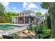 Outdoor area features a fire pit, swimming pool, covered patio, lush lawn, and comfortable seating at 1207 W New Hampshire St, Orlando, FL 32804