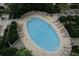 Overhead view of a pristine pool with surrounding lounge chairs and lush greenery at 155 S Court Ave # 1305, Orlando, FL 32801