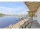 Waterfront backyard featuring a wooden dock extending into the water, perfect for boating and enjoying waterfront living at 2384 John Anderson Dr, Ormond Beach, FL 32176