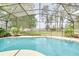 Sparkling pool inside screened lanai with views of lake and landscaped backyard at 12454 S Lake Mary Jane Rd, Orlando, FL 32832