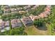 Aerial view highlighting the property's screened pool and the surrounding lush neighborhood at 1450 Belfiore Way, Windermere, FL 34786