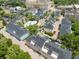 Aerial view of a neighborhood, featuring a pool, diverse architecture, and mature landscaping at 171 Mcleods Way, Winter Springs, FL 32708