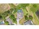 Overhead shot showcasing a home with a screened pool, lush landscaping, and neighboring houses amidst green foliage at 5494 Glen Oak Pl, Sanford, FL 32771