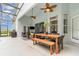 Covered patio with seating, dining table, and lush backyard views at 5494 Glen Oak Pl, Sanford, FL 32771