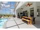 Covered patio with seating, dining table, and pool views at 5494 Glen Oak Pl, Sanford, FL 32771