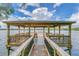 Picturesque dock featuring a covered gazebo and stunning views of a tranquil lake, perfect for relaxation at 1151 Wildmeadow Run, Winter Park, FL 32792