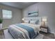 Well lit bedroom with a comfortable bed, modern nightstands, and a decorative painting at 136 Country Club Dr, Sanford, FL 32771