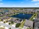 Beautiful aerial view of homes surrounding a large lake with fountain and lush green landscaping at 2614 Mead Ave, St Cloud, FL 34771