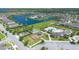 Community aerial view showcases a lake, playground, pool, and lush landscaping at 2614 Mead Ave, St Cloud, FL 34771