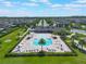 Aerial view showcasing the community pool with ample seating, palm trees, and well-maintained landscaping at 2614 Mead Ave, St Cloud, FL 34771
