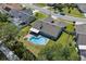 Aerial view of the property showcasing the pool, patio, and surrounding neighborhood at 3137 Timucua Cir, Orlando, FL 32837