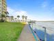 Exterior view of the condo with a waterfront view, lush green grass, and private access to the bay at 3606 S Peninsula Dr # 707, Port Orange, FL 32127