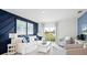 Bright living room boasts a decorative blue accent wall, comfortable seating, and sliding glass doors to the outdoors at 4622 Barberry Ave, Lakeland, FL 33811