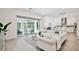 Open-concept living room with stylish furniture, a view to the pool, and a modern kitchen at 10139 Austrina Oak Loop, Winter Garden, FL 34787