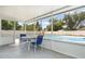 Outdoor seating area screened-in with a view of a pool and fenced in yard at 1037 Abagail Dr, Deltona, FL 32725