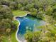 Aerial view of a stunning community pool with clear water surrounded by lush greenery at 112 Crown Oaks Way # 112, Longwood, FL 32779