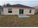 The backyard features a blank cement patio and a sliding glass door at 119 Stewart Lake Loop, Groveland, FL 34736