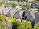 This aerial shot displays the neighborhood homes, many with outdoor patios for entertaining and well-maintained lawns at 1232 Turnbridge Pl, Oviedo, FL 32765
