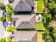 An aerial view showcases the home's backyard, featuring a patio with a fire pit and outdoor seating at 1232 Turnbridge Pl, Oviedo, FL 32765