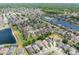 Beautiful aerial view of a lovely suburban neighborhood with lush green landscaping and a community pond at 15443 Sugarcup Ct, Orlando, FL 32828