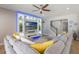 Beautiful living room showcases modern entertainment center with blue lighting and a plush sectional sofa at 15443 Sugarcup Ct, Orlando, FL 32828