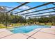 Sparkling pool within screened enclosure, lush landscaping, and ample space for outdoor relaxation at 23203 Outback Ln, Eustis, FL 32736