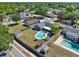 An aerial view showcasing the home's backyard oasis with a pool, lush landscaping, and privacy fencing at 2811 Citron Dr, Longwood, FL 32779
