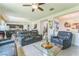 Open-concept living area with leather seating, modern decor, and seamless transition to the kitchen at 2815 Shelburne Way, St Cloud, FL 34772