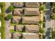 A bird's eye view reveals the symmetrical layout and rooftops of a residential area at 7349 Ella Ln, Windermere, FL 34786