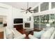 Bright living room with fireplace and access to the screened lanai and view to the backyard at 1937 Crystal Downs Ct, Oviedo, FL 32765