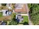 Aerial view of a home with a pool, well-kept lawn, and a surrounding privacy fence at 8717 Se 156Th St, Summerfield, FL 34491