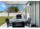 Covered patio with a sleek dining table and a view of the spacious backyard at 8717 Se 156Th St, Summerfield, FL 34491