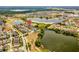 Aerial view of the neighborhood, showcasing its proximity to a lake at 9574 Meadow Hunt Way, Winter Garden, FL 34787