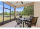 Screened patio with a ceiling fan and furniture to enjoy the beautiful outdoor views at 1023 Hermosa Way, Kissimmee, FL 34744