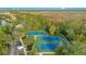 Aerial view showcases tennis courts nestled amongst lush landscaping near a serene wooded area at 1131 Indigo Dr, Celebration, FL 34747